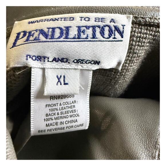 Pendleton 100% Leather & 100% Merino Wool Zip Front Jacket, Taupe, Women's XL - Picture 6 of 6